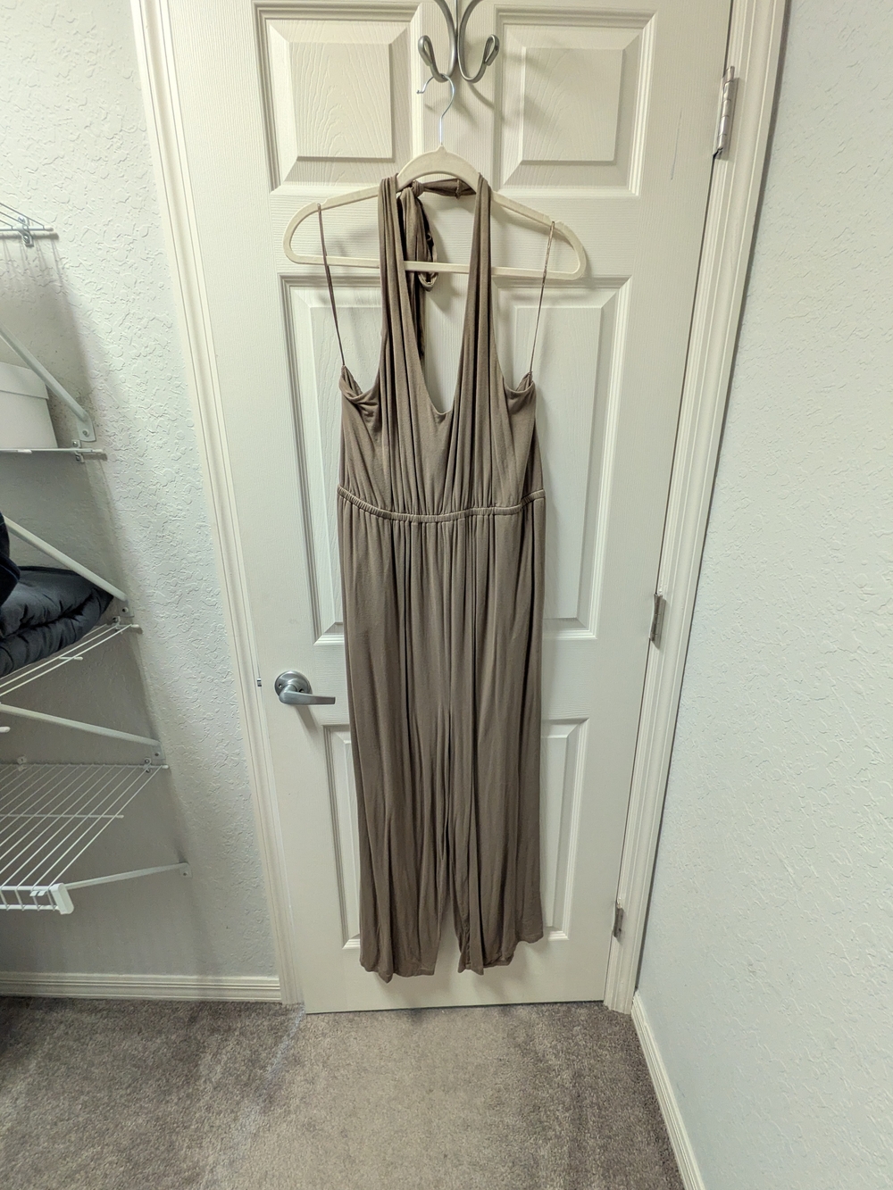 Taupe Sleeveless Halter-Neck Maternity Jumpsuit with Pockets
